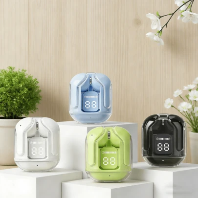 T2 TWS Wireless Headphones With LED Power Display Function Small-Sized Crystal-Type Earphones With Mic TWS Bluetooth Earphones With Charging Box Hedsets