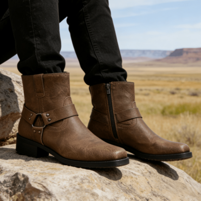 Chelsea Boots For Men, Mid-Calf With Buckle, English Style, Side Zipper,  Business Fashion, Motorbike Boots, English Short Boots