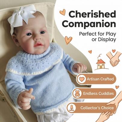 19-Inch Soft Cloth Body Handmade Hand-Painted Hair Vinyl Blue Top Handmade Reborn Doll (Unisex), Collectible Companion Doll, Birthday Christmas Gift, Includes Doll And Outfit (Randomly Included Bottle, Pacifier, Diaper)