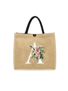 1个简约字母印花亚麻手提袋，情人节女友礼物，多功能便携亚麻手提袋，适合教师节、教师节、女士等场合，字母印花手提袋，化妆包，精美旅行沙滩包，可重复使用的购物袋，适合婚礼、生日、海滩、假日等场合。 - 彩色 - 查看 28