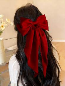 1个优雅涤纶蝴蝶结发夹，适合女性和女孩，中性色调和粉彩色调（酒红色），多功能休闲发饰，适合上学、日常佩戴、情人节和婚礼等场合，女士发饰，头部饰品，爪夹，发夹，发卡 - 酒紅色 - 查看 3