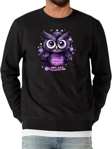 Men's Pullover Sweatshirt manches longues Crewneck Outfit régulier Couture décontractée Featuring Cute Purple Owl Design Parfait pour le confort quotidien et le style Sweatshirt Pullover Top Long Sleeve Crewneck Outfit Casual Wear Soft Confortable Hoodie Style pour le quotidien et la relaxation Vêtements d'automne à manches longues Sweatshirt à manches longues pour les femmes, Sweatshirt à manches longues Casual Loose Fit, Crewneck imprimé, mélange de coton doux Top de vêtements de rue, cadeau pour les amoureux, sweatshirt à manches longues quotidien - Noir - Voir 1