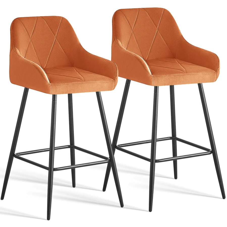 AINPECCA Bar Stools Set Of 2/4, Velvet Breakfast Bar Stools With Upholstered Seat, Armrest And Metal Leg For Home Kitchen, Breakfast Bar, Counter - Orange - View 1