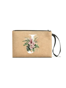 1个简约字母印花亚麻手提袋，情人节女友礼物，多功能便携亚麻手提袋，适合教师节、教师节、女士等场合，字母印花手提袋，化妆包，精美旅行沙滩包，可重复使用的购物袋，适合婚礼、生日、海滩、假日等场合。 - 彩色 - 查看 50