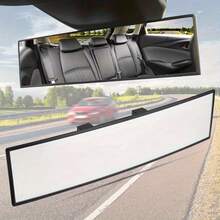 Wide Angle Oblong Rear View Mirror - Crystal Clear Flat Lens With Universal Fit, Easy Front Placement Installation, ABS Material, And Enhanced Driving Safety - A - View 1