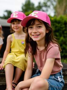 1pc A-Z Letter Truck Print Kids Casual Solid Mesh Baseball Cap, Adjustable Brim, Unisex Hip Hop Hat - Hot Pink - View 3