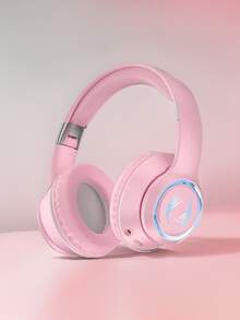 Foldable Wireless Over-Ear Headphones - Long Playtime, Wireless Stereo, Soft Earmuffs, TF Card Player - Comfortable, Portable For Smartphone & Laptop, USB Type-C Charging - 粉色 - 查看 1