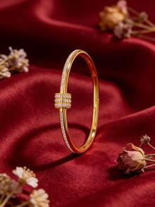 3/1pc - Three Pieces Bracelet Set With A Valentine's Day Theme, Featuring A Combination Of Stainless Steel And Copper, A Snake Design That Echoes The Chinese Zodiac, And Luxurious Details With Zirconia Settings. - Gold - View 10