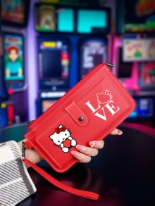 SANRIO 【Hello Kitty印花钱包】1个Hello Kitty长款钱包，带腕带、卡槽、拉链封口、零钱袋，时尚印花设计，是日常使用、旅行和户外购物的理想礼物。 - 彩色 - 查看 5