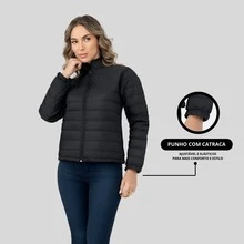 Women's Puffer Jacket, Warm Coat With Lining, No Hood - 黑色 - 查看 2