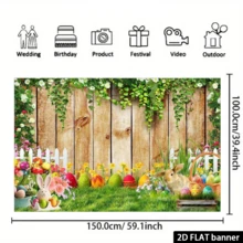 2D flach, 1 Stück großes Frühlings-Ostern Holz Wandhintergrund Banner, Makaron-Farben Blumen Oster-Hase, Eier, Küken, Gänseblümchen, Makaron Rosa, Gelb, Grün, geeignet für Feiertags-Party Dekoration, Feier Hintergrund, Mehrzweck Dekoration, Feiertags-Geschenk, Polyestermaterial, ohne Strombedarf - Verschiedenfarbig - Übersicht 7