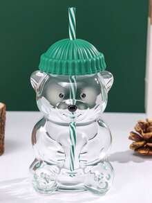 1个熊形玻璃吸管杯，带盖，透明，高档果汁/冷饮/咖啡杯，居家/办公情人节礼物 - 彩色 - 查看 14