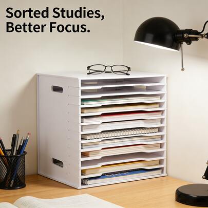 12-poziomowy, prosty, biały organizer na dokumenty, odpowiedni do użytku w biurze i domu