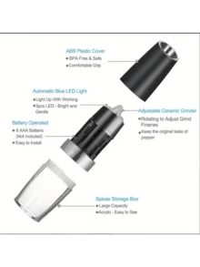 重力式电动研磨器，自动重力式电动盐和胡椒研磨器套装，电池供电，带LED灯，单手操作 - 研磨粗细可调，带调料罐，黑色，厨房小工具礼品 - 彩色 - 查看 7