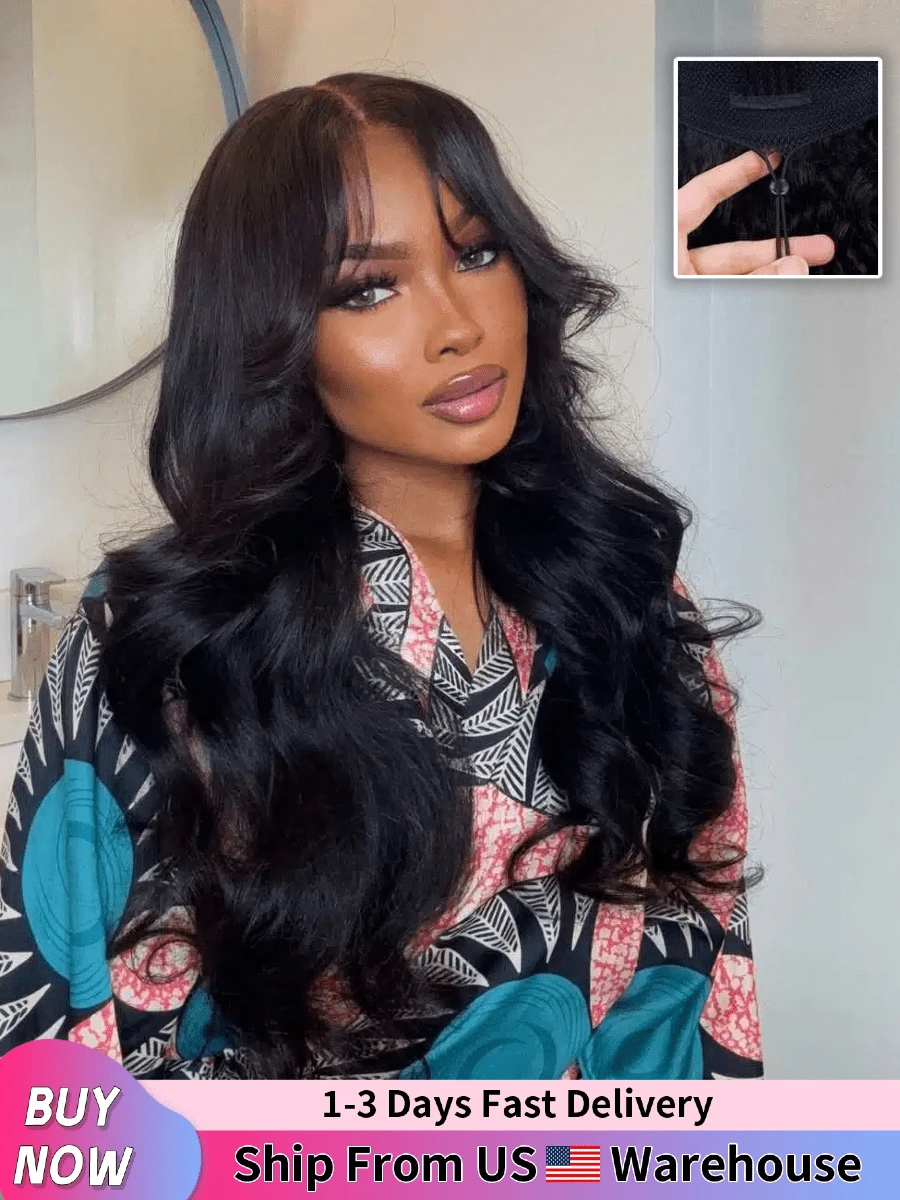GABRIELLE 13x6 13x4 Drawstring Wigs Human Hair Body Wave Glueless Human Hair Wigs Pre Cut 180 Density Glueless Human Hair Wigs Pre Plucked Body Wave Drawstring Human Hair Wigs Wear And Go Transparent Lace Frontal Human Hair Wigs For Women - Natural Black - 查看 1