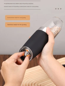 重力式电动研磨器，自动重力式电动盐和胡椒研磨器套装，电池供电，带LED灯，单手操作 - 研磨粗细可调，带调料罐，黑色，厨房小工具礼品 - 彩色 - 查看 5
