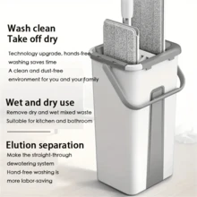 Hand Free Flat Floor Mop And Bucket Set For Professional Home Floor Cleaning System With 6PCS Washable Microfiber Pads For Hardwood Dust And Dirt Removal, Wet And Dry Use, Spin Mop For All Floor Types And Windows - A - Xem 4