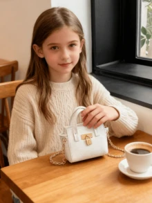 Kids Fashion Handbag Litchi Texture Crossbody Bag Mini Purse Princess Bag Gift Coin Purse Little Girl Bag PU Leather Gold Silver White Black Pink - Multicolor - View 3