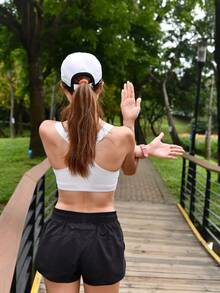 Nike Dri-Fit Swoosh Contrast Color Medium Support Racerback Sports Bra, White - White - View 9