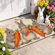 1 Peça Tapete de Boas-Vindas com Coelho Cenoura de Páscoa, Pelúcia Felpuda, Antiderrapante, Lavável em Máquina, Adequado para Uso Interno/Externo - Ótimo para Decoração de Banheiro, Cozinha, Quarto, Escritório - Multicolorido - Visão 4