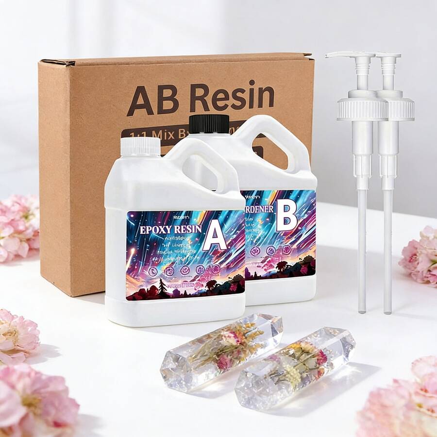 240毫升/1000毫升高透明度抗黄变环氧树脂AB胶套装,适用于DIY珠宝、河流桌、创意装饰、模具浇铸及其他手工艺品 - 彩色 - 查看 1