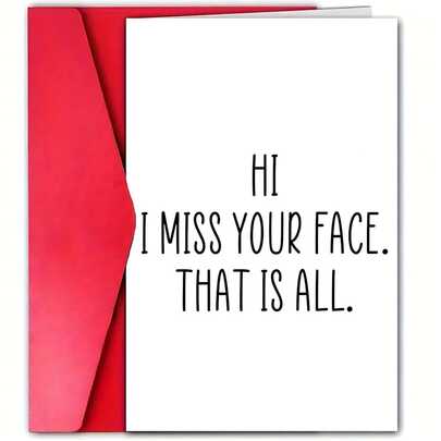 1张幽默的“我想念你的脸”贺卡 - 适用于生日、友谊日或任何场合 - 送给朋友、配偶、家人，表达思念之情的理想之选