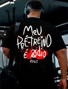 Men's Oversized Cotton T-Shirt "My Pre-Workout And Hard Hate" - 黑色 - 查看 3