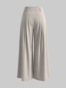 ANCHOSE Women's High Waist Pleated Wide Leg Casual Pants, Lightweight, Suitable For Vacation, Daily Wear, Commuting, Minimalist Style, Spring/Summer - American Apricot - View 3