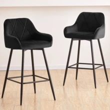 AINPECCA Bar Stools Set Of 2/4, Velvet Breakfast Bar Stools With Upholstered Seat, Armrest And Metal Leg For Home Kitchen, Breakfast Bar, Counter - Black - View 2