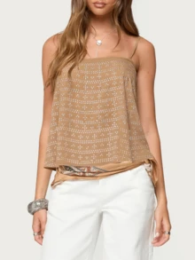 Women Y2K Sparkly Rhinestone Cami Crop Top Spaghetti Strap Sleeveless Going Out Party Club Top - Khaki - View 4