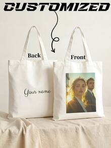 One-Piece Custom Canvas Bag, Foldable, Lightweight And Casual Shopping Bag, Perfect For Customized Souvenirs, Party Decorations, Unique, Simple And Stylish Foldable Shopping Tote Bag, Ideal For Valentine's Day, Halloween, Christmas, Birthday Gifts, And New Year's Gifts. Full Of Charm! - Beige - View 1