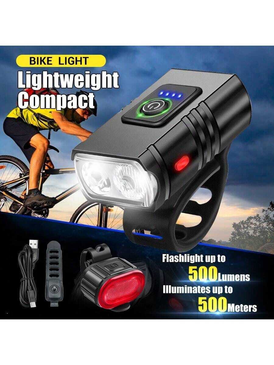1pc 6 Lighting Modes Outdoor Night Riding Bright Bicycle Handlebar Front Light, IPX5 Waterproof, USB Rechargeable Bike Light - Black - View 1