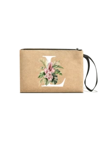 1个简约字母印花亚麻手提袋，情人节女友礼物，多功能便携亚麻手提袋，适合教师节、教师节、女士等场合，字母印花手提袋，化妆包，精美旅行沙滩包，可重复使用的购物袋，适合婚礼、生日、海滩、假日等场合。 - 彩色 - 查看 18