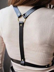 Cinto Feminino Com Fivela Larga E Detalhes Em Rebite, Estilo Streetwear, Ideal Para Uso Diário, Festas De Halloween E Encontros. - Preto - Ver 4