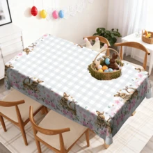 1/20pcs Easter Tablecloth, Cute Rabbit & Easter Egg Floral Pattern Tablecloth, 100% Polyester, Stain Resistant, Easy Clean, Versatile Use For Kitchen, Living Room, Outdoor Party Decor, Easter Decoration, Easter Gift - Multicolor - View 8