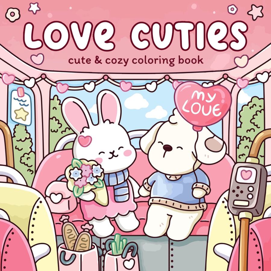 1 pièce Livre de coloriage pour adultes "Love Cuties" de 40 pages 190g - Thème de ballon en forme de cœur + rendez-vous en bus, livre de coloriage doux et apaisant, bonheur féminin pour la Saint-Valentin - J'adore les mignonnes - Voir 1