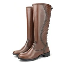 Elegant Women's Riding Boot, High Shaft, Lace-Up, Side Zipper, Soft And Comfortable, New Winter Collection - Rust Brown - View 4