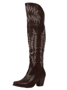 Fashion Cowgirl Outfits For Women Boots Knee High Pointed Toe Chunky Heel Combat Boots Retro Luxury Embroidery Country Concert Jaripeo Festival Shoes - Nâu (2) - Xem 8