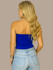 2 Cropped Tube Top For Women, Strapless And Without Padding, Basic, Double Layer Of Spandex, Slim Fit Shaping Top, Strapless - 黃/藍 - 查看 10
