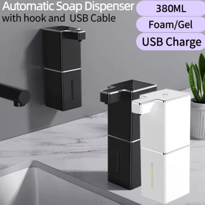DONASIRA Dispensador de jabón automático inteligente sin contacto con sensor infrarrojo, botella portátil de líquido para lavado de manos, dispensador eléctrico de espuma líquida sin contacto, desinfectante de manos público, tanque de agua con capacidad visible, material de plástico ABS, velocidad de respuesta rápida de 0.25s, resistente al agua IPX5, recargable por USB tipo C, 4 niveles de ajuste de flujo, compatible con varios líquidos, adecuado para cocina, baño y áreas públicas, nuevo para el invierno