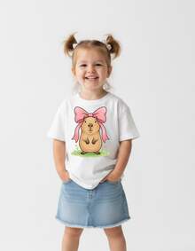 Camiseta Infantil Estilo Estampa Capivara Menina Confortável - Branco - Visão 2