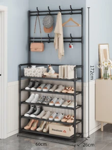 Zapatero Apilable Multiusos Con Marco De Metal, Estante Para Construir, Caja De Zapatos Portátil, 3/5 Niveles, Plegable, Creativo, De Hierro, Gran Estante De Almacenamiento Para Dormitorio, Armario, Zapatero, Caja De Almacenamiento De Zapatos Con Gancho Para Sombrero, Perchero, Entrada, Estante De Almacenamiento Grande, Zapatero, Armario, Sombrero, Zapatero, Abrigo Estante, Estante De Almacenamiento Multifuncional De Entrada - Cinco capas - Ver 8