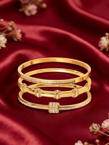 3/1件 - 多功能三件套手链，结合不锈钢和铜，展现低调奢华，锆石细节为基本设计增添光彩。 - 金色 - 查看 5