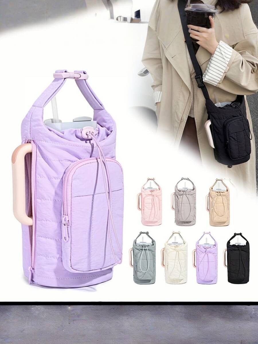 1pc Water Bottle Tote Bag With Phone Pocket, Suitable As Father's Day Gift - Multicolor - View 1
