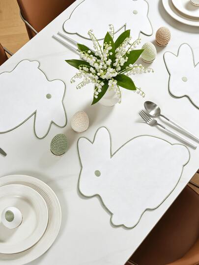 1-4pcs Embroidered Fabric Easter Placemats, Simple Rabbit Design, For Home Dining, Restaurants, Dining Tables, Home Decor, Holiday Weddings, Festive Parties, Easy To Clean, Wipe-Clean, Non-Slip, Elegant, Holiday Exclusive