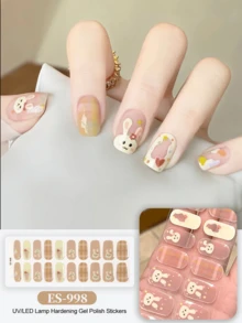 Bandes d'ongles en gel durcies, base transparente, 20 pièces de bandes de gel pour ongles, autocollants, nécessite une lampe UV, qualité salon, longue tenue, ES20 Gros transfrontalier Même style que le livre rouge Autocollants pour ongles Fournitures pour ongles - Bordeaux - Voir 8