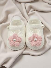 1 par dopskor för spädbarn, vita pärlstickade tofflor, spädbarnsskor - Rosa - Visa 3