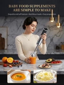 SOKANY 02009 Multi-Function Electric Stirring Rod, Stainless Steel Blades, Suitable For Mixing Soups, Milkshakes, Puree Foods, Comes With Milk Frother, Egg Beater, Chopper And Measuring Cup Accessories, Ideal For Making Soups, Milkshakes And More - View 3