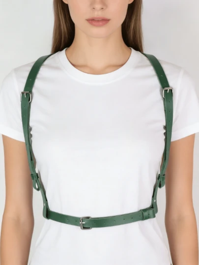 Y2K Green PU Leather Body | Adjustable Strap Chest , Suitable For Festivals And Club Wear