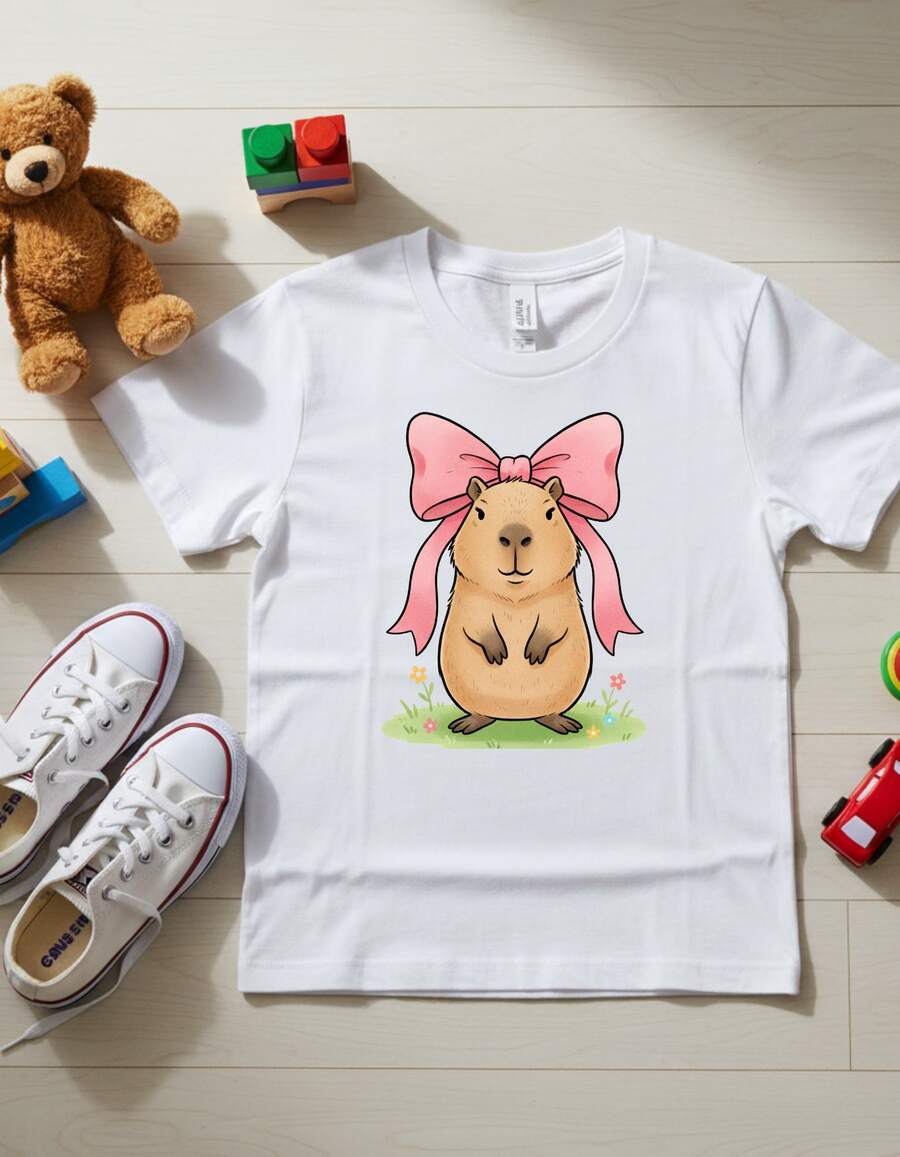 Camiseta Infantil Estilo Estampa Capivara Menina Confortável - Branco - Visão 1